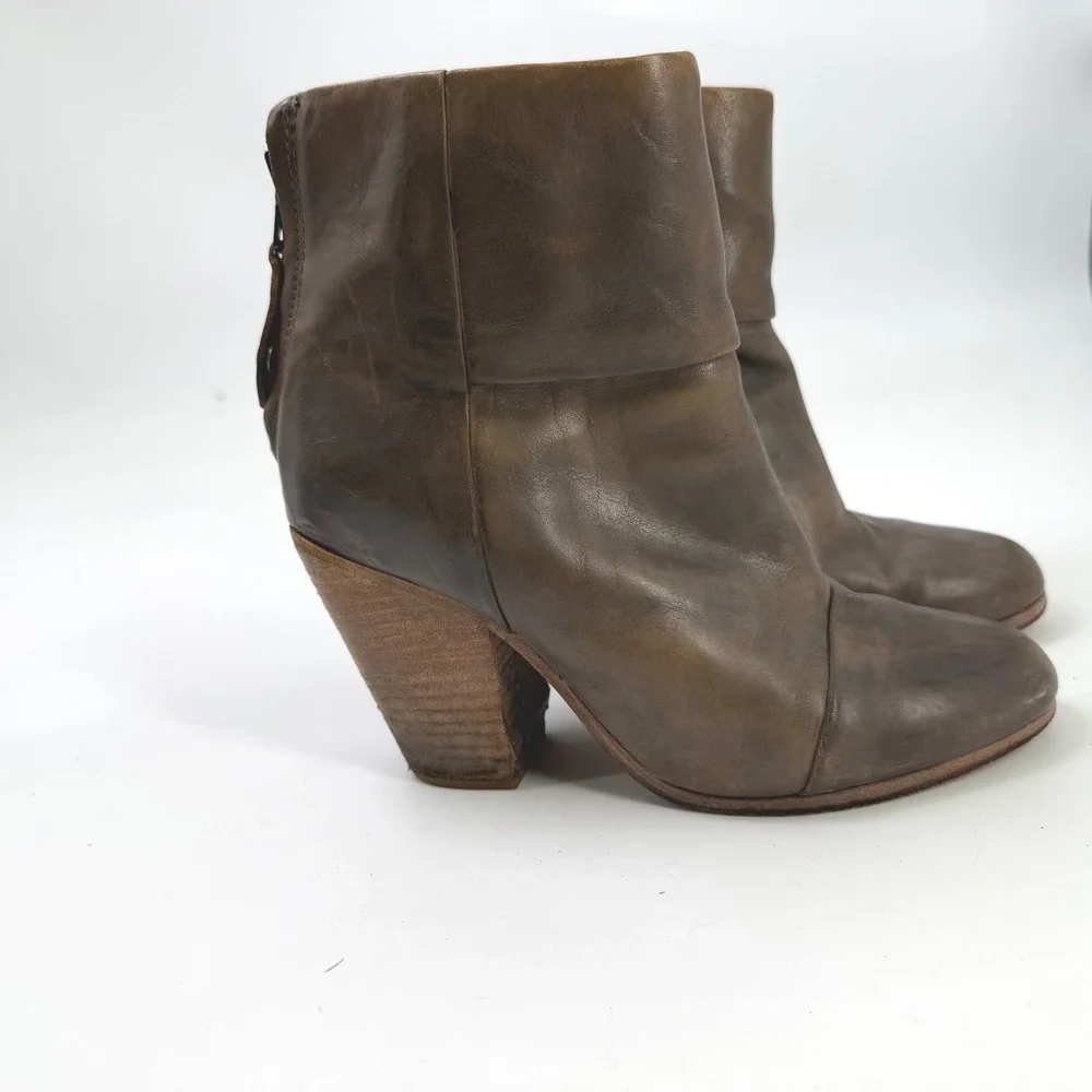 Rag &‎ Bone Newbury Ankle Boots Women 5 Leather Block Heel Distressed Chic Indie